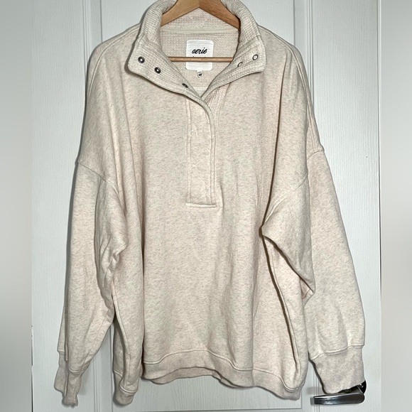 Aerie Oh Snap! Sweater Natural Cream Cozy Fleece Oversized Loungwear Relaxed Fit - Picture 6 of 16